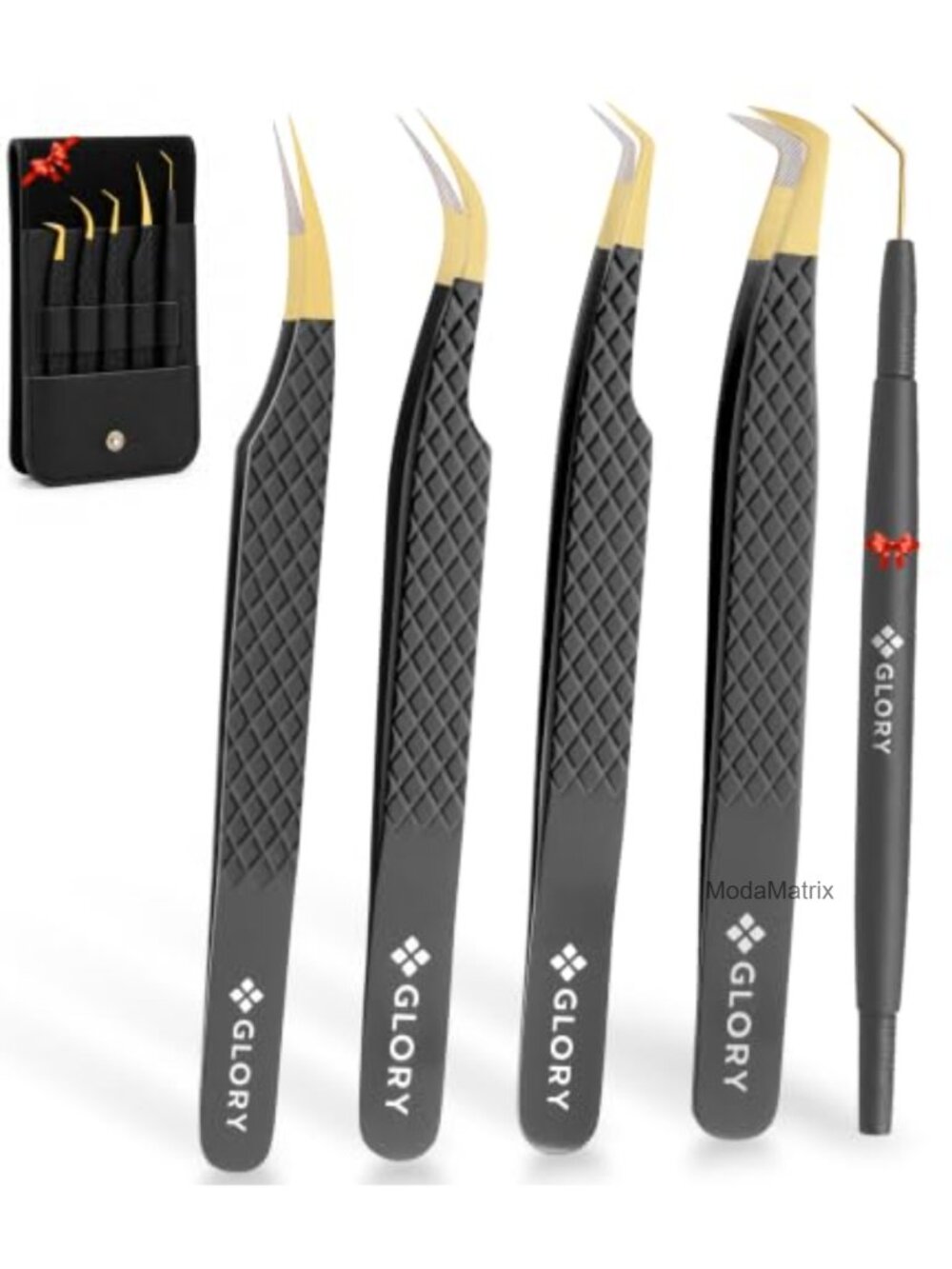 5 Pc Fiber Tip Eyelash Extension Tweezers Set Stainless Steel Diamond Grip Lash